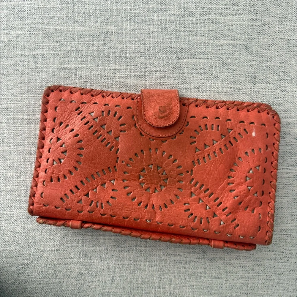 Cleobella Red Laser-Cut Leather Phone Wallet